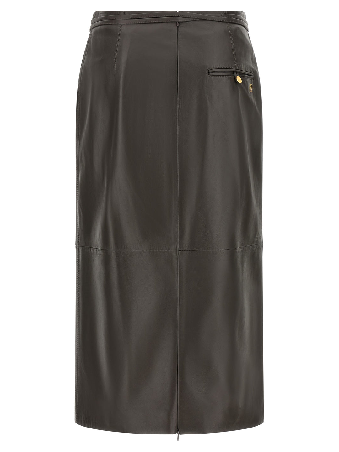 Alberta Ferretti Brown Lamb Leather Midi Skirt