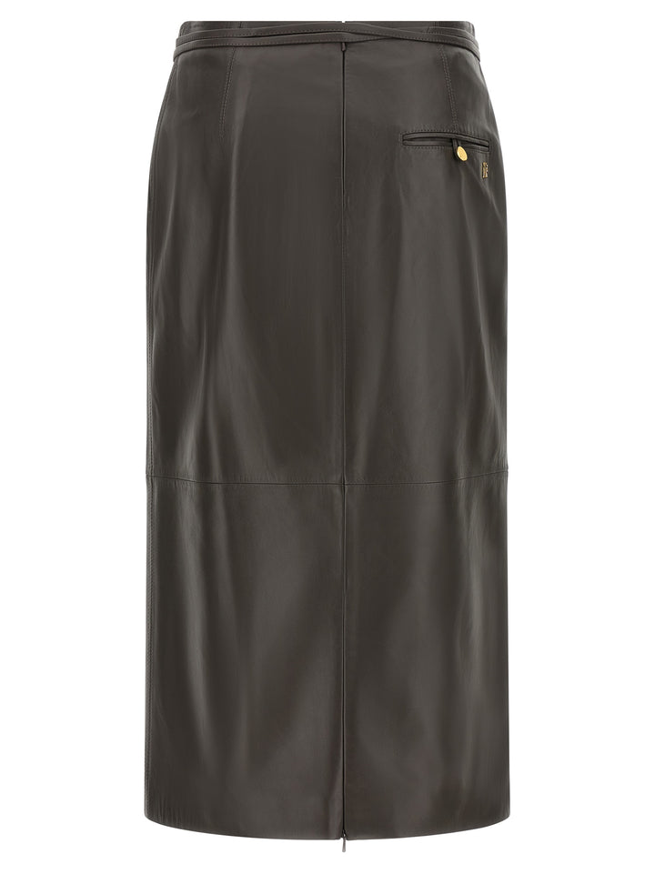Alberta Ferretti Brown Lamb Leather Midi Skirt