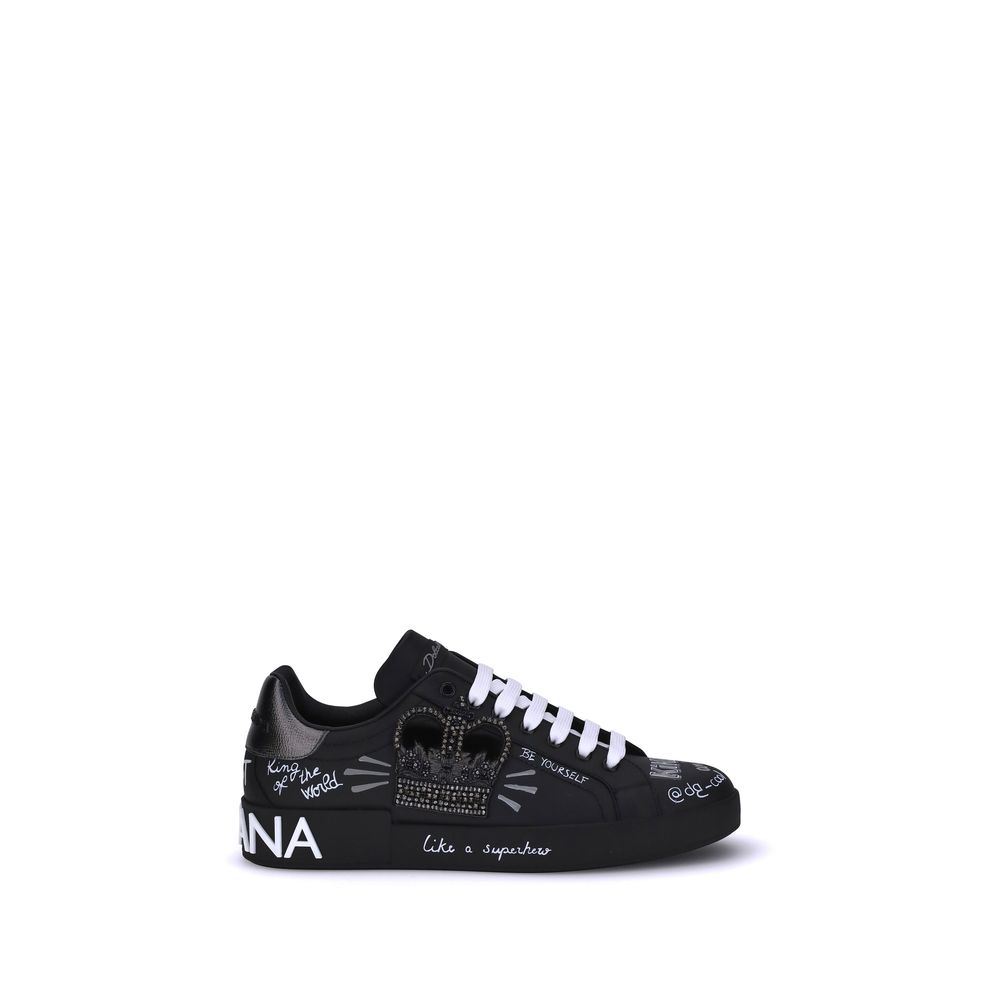 Dolce &amp; Gabbana Black Calf Leather Bos Taurus Athletic Sneakers