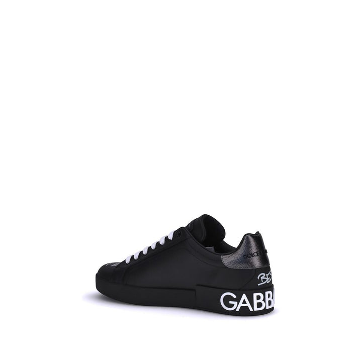 Dolce &amp; Gabbana Black Calf Leather Bos Taurus Athletic Sneakers