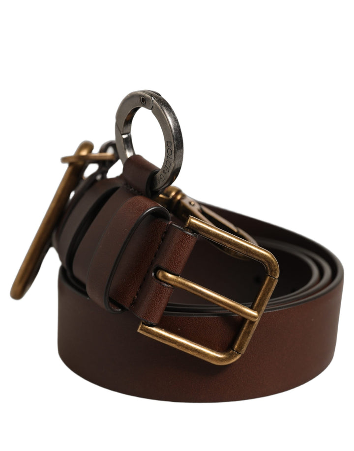 Dolce &amp; Gabbana Men Brown Leather Gold Buckle Carabine Belt