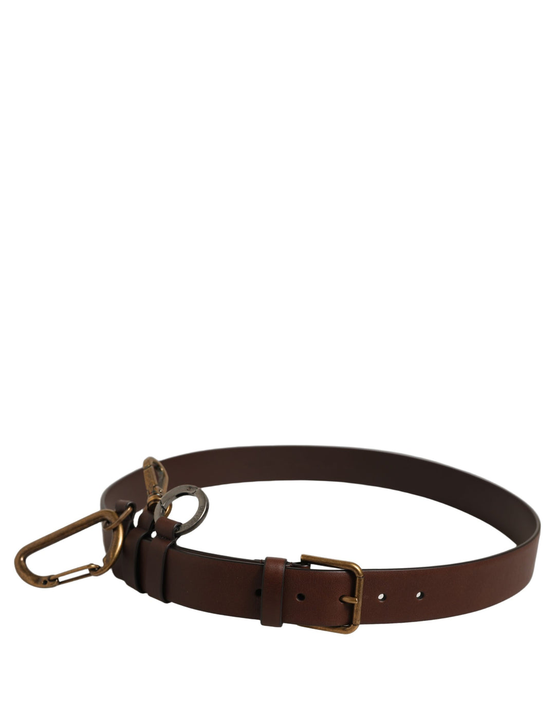 Dolce &amp; Gabbana Men Brown Leather Gold Buckle Carabine Belt