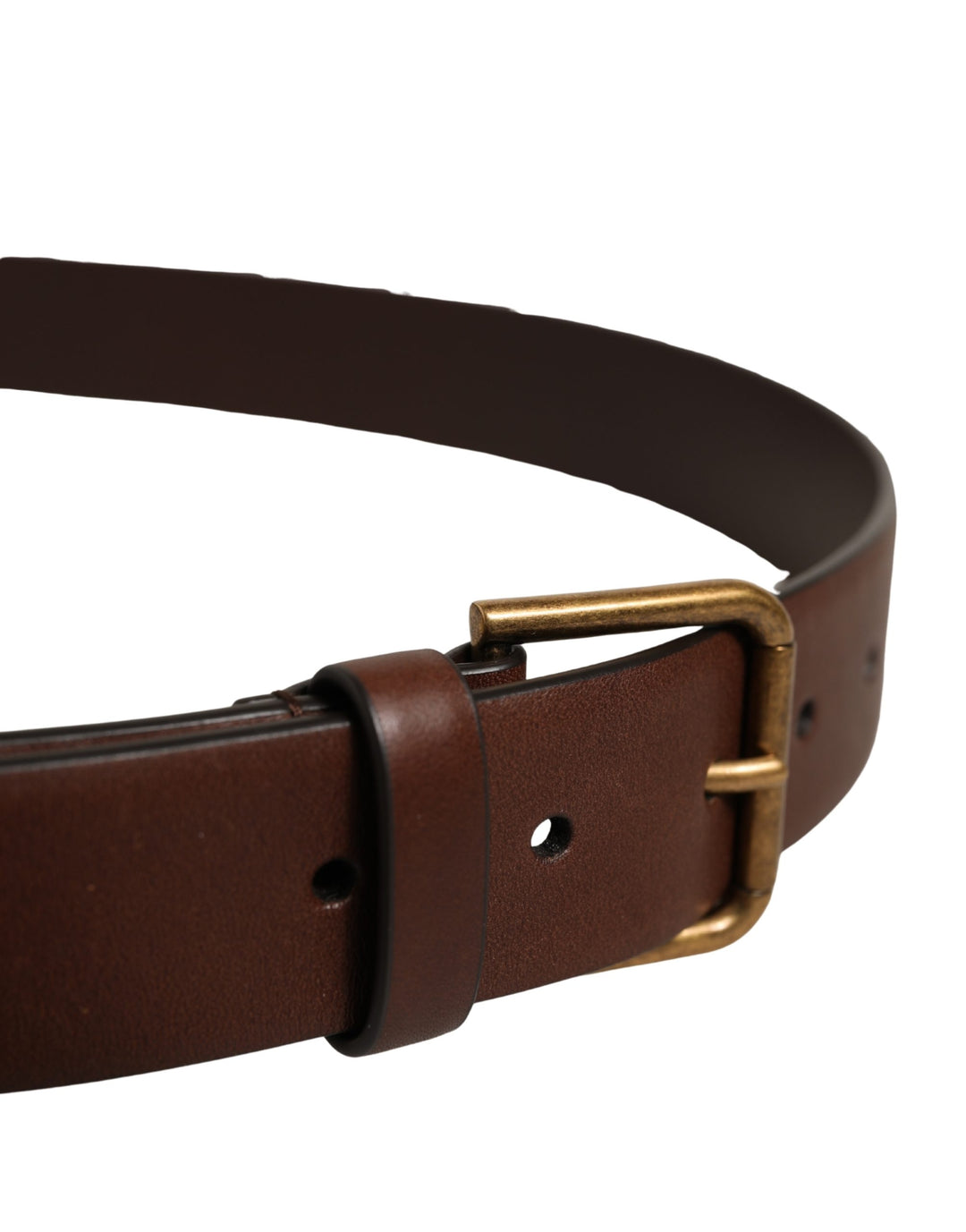 Dolce &amp; Gabbana Men Brown Leather Gold Buckle Carabine Belt