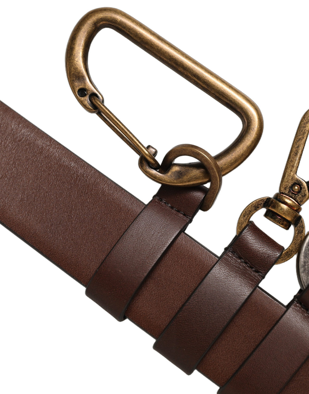 Dolce &amp; Gabbana Men Brown Leather Gold Buckle Carabine Belt