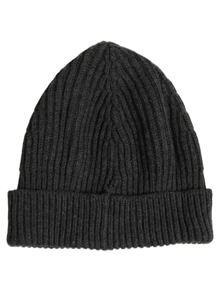 Dolce &amp; Gabbana Men Charcoal Grey Ribbed Wool Knit Beanie One Size Hat