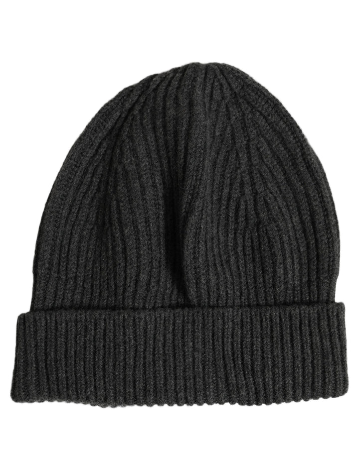 Dolce &amp; Gabbana Men Charcoal Grey Ribbed Wool Knit Beanie One Size Hat