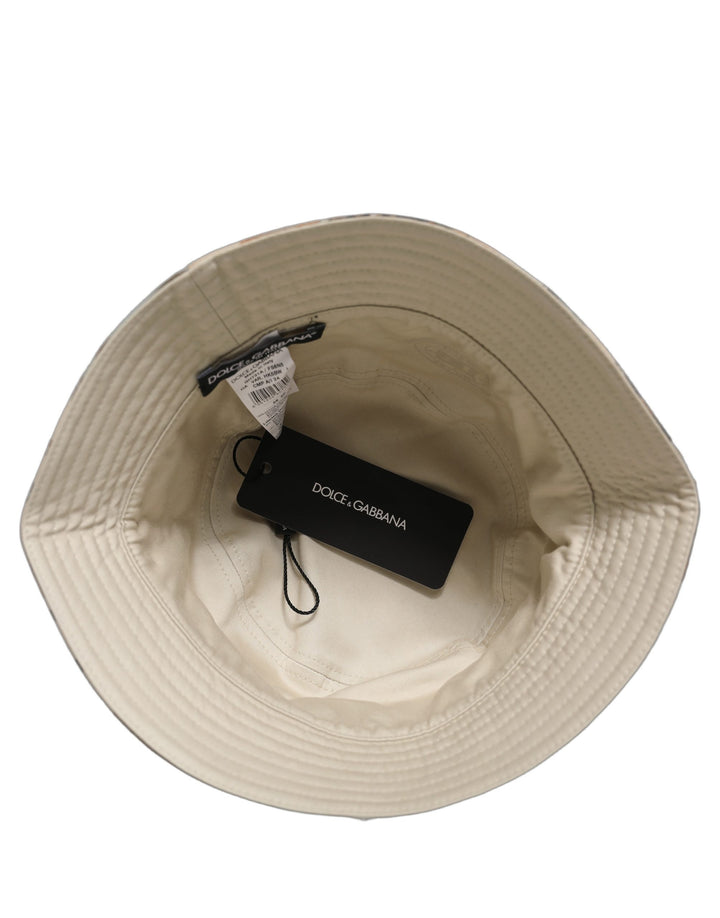 Dolce &amp; Gabbana Men Beige Floral Wide Brim Bucket Capello Hat