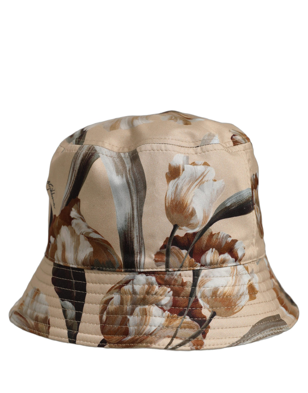 Dolce &amp; Gabbana Men Beige Floral Wide Brim Bucket Capello Hat