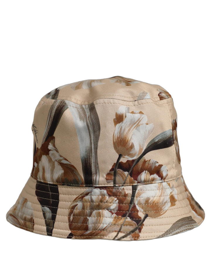 Dolce &amp; Gabbana Men Beige Floral Wide Brim Bucket Capello Hat