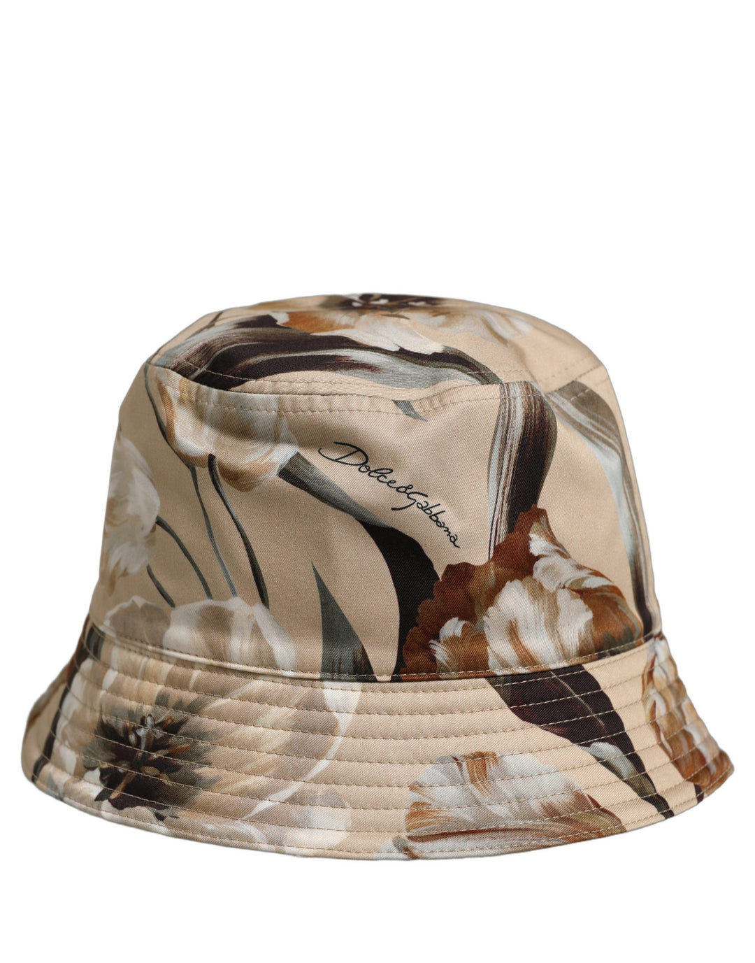 Dolce &amp; Gabbana Men Beige Floral Wide Brim Bucket Capello Hat