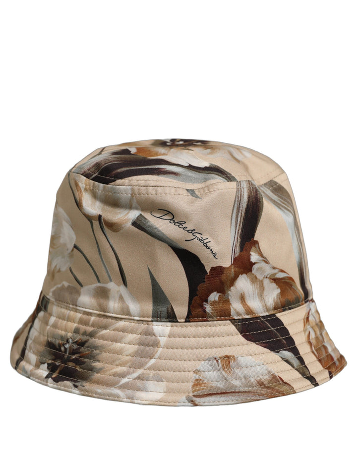 Dolce &amp; Gabbana Men Beige Floral Wide Brim Bucket Capello Hat