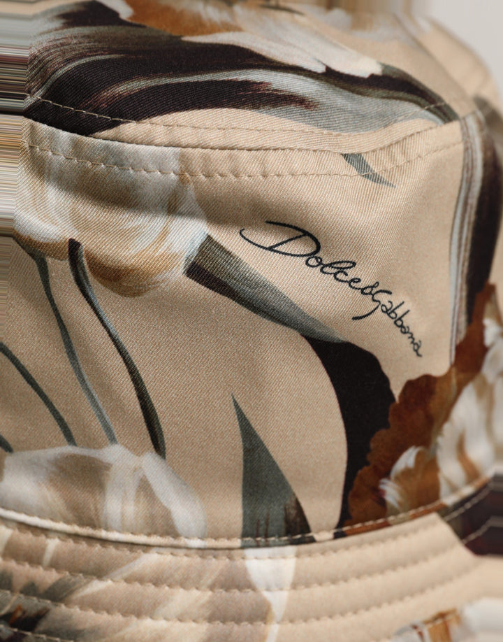 Dolce &amp; Gabbana Men Beige Floral Wide Brim Bucket Capello Hat