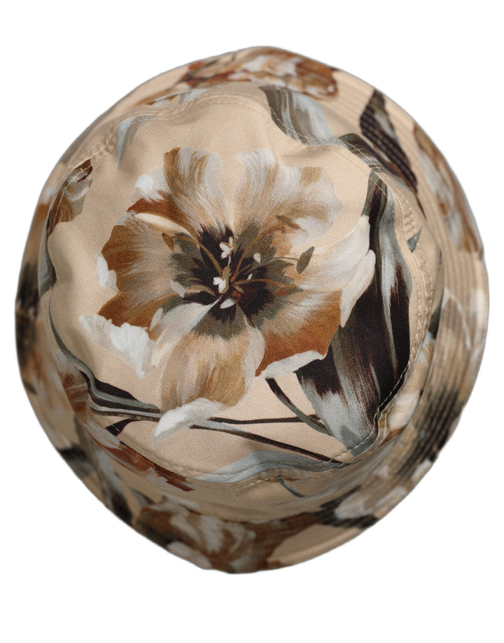 Dolce &amp; Gabbana Men Beige Floral Wide Brim Bucket Capello Hat