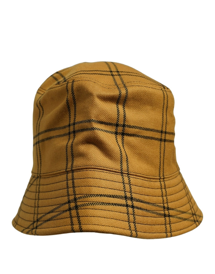 Dolce &amp; Gabbana Men Dark Yellow Check Wide Brim Bucket Cap Hat