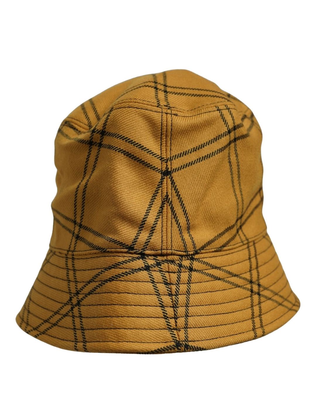 Dolce &amp; Gabbana Men Dark Yellow Check Wide Brim Bucket Cap Hat