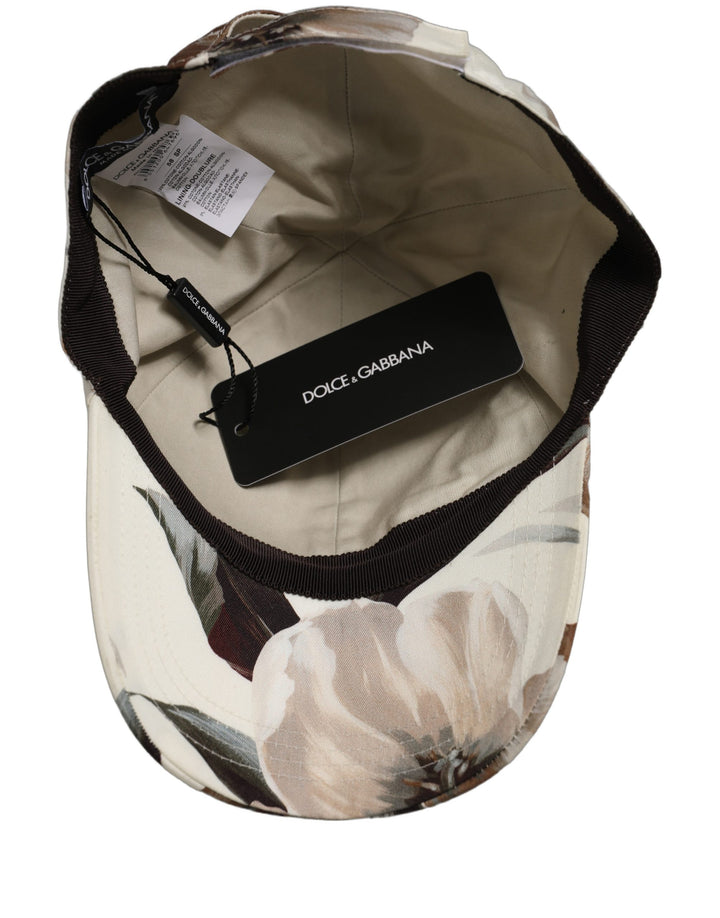 Dolce &amp; Gabbana Men Beige Floral Cotton Baseball Capello Hat