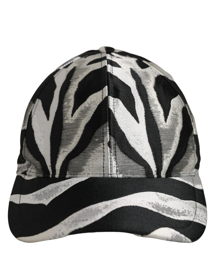 Dolce &amp; Gabbana Men Black Silver Zebra Pattern Baseball Cap Hat