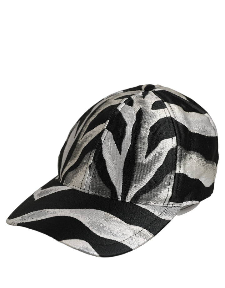 Dolce &amp; Gabbana Men Black Silver Zebra Pattern Baseball Cap Hat
