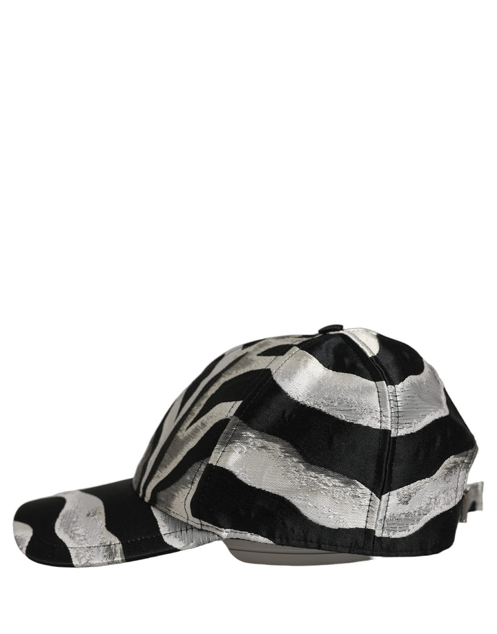 Dolce &amp; Gabbana Men Black Silver Zebra Pattern Baseball Cap Hat