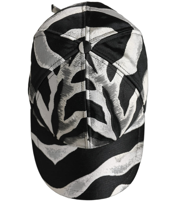 Dolce &amp; Gabbana Men Black Silver Zebra Pattern Baseball Cap Hat