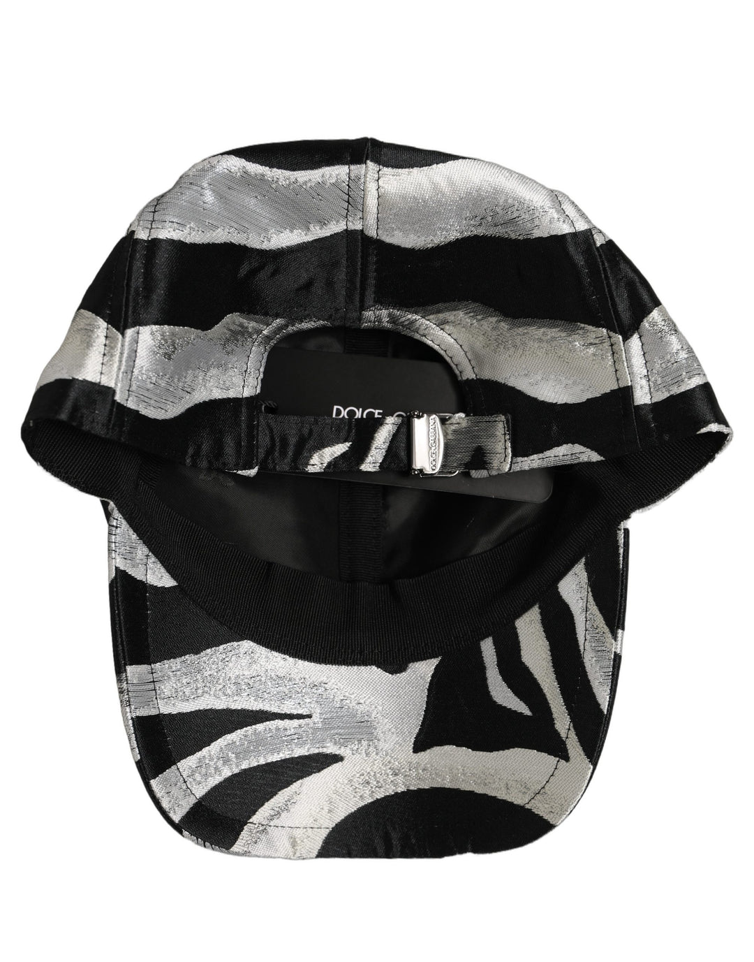 Dolce &amp; Gabbana Men Black Silver Zebra Pattern Baseball Cap Hat