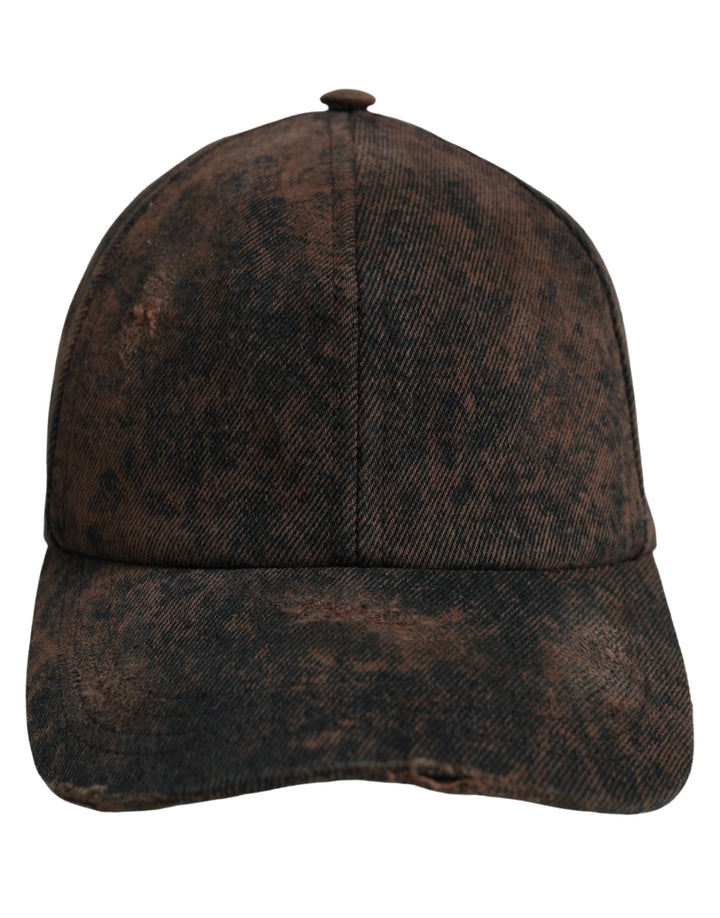 Dolce &amp; Gabbana Men Brown Cotton Distressed Baseball Cap Hat