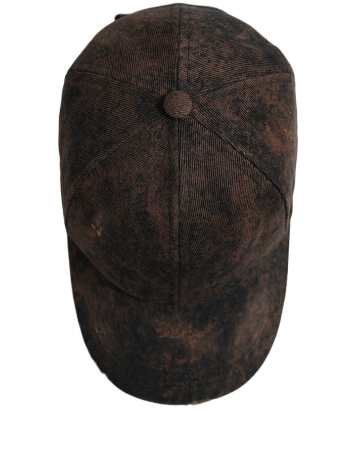 Dolce &amp; Gabbana Men Brown Cotton Distressed Baseball Cap Hat