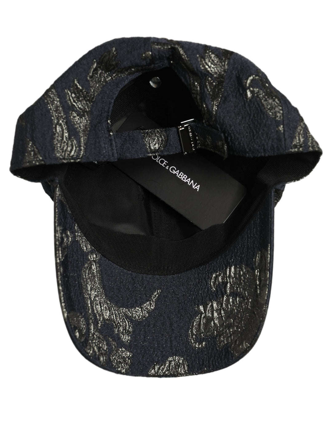 Dolce &amp; Gabbana Men Black Floral Barocco Cotton Baseball Cap Hat