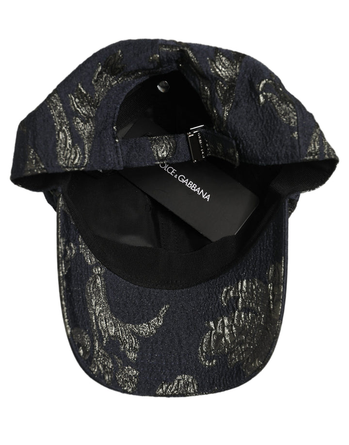Dolce &amp; Gabbana Men Black Floral Barocco Cotton Baseball Cap Hat