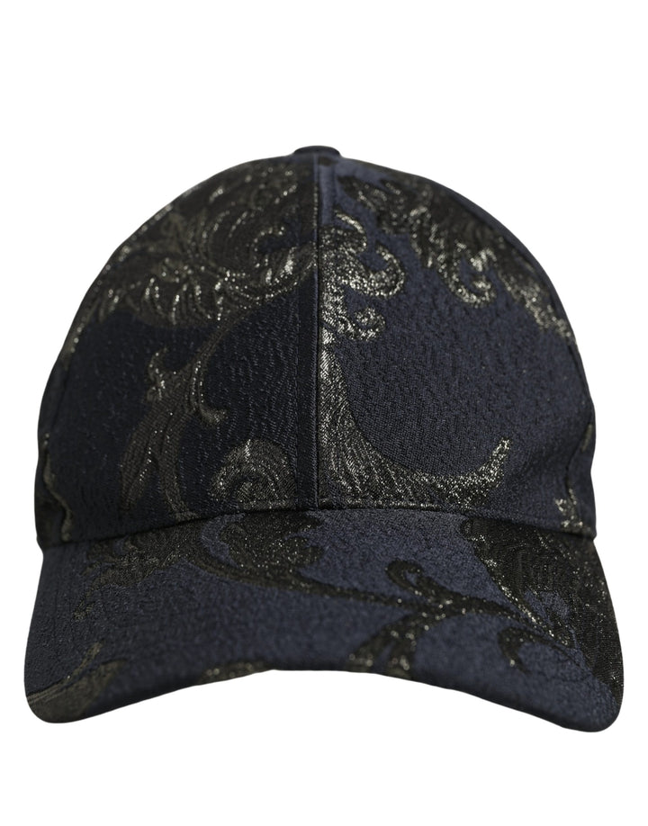 Dolce &amp; Gabbana Men Black Floral Barocco Cotton Baseball Cap Hat