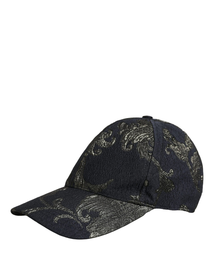 Dolce &amp; Gabbana Men Black Floral Barocco Cotton Baseball Cap Hat