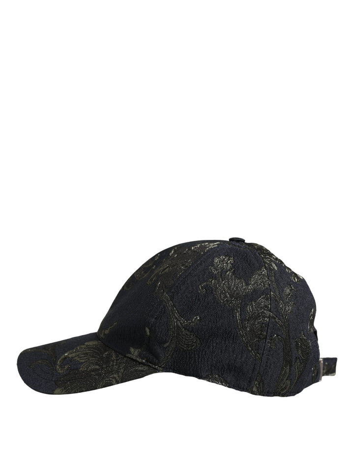 Dolce &amp; Gabbana Men Black Floral Barocco Cotton Baseball Cap Hat