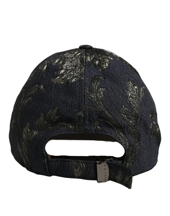 Dolce &amp; Gabbana Men Black Floral Barocco Cotton Baseball Cap Hat