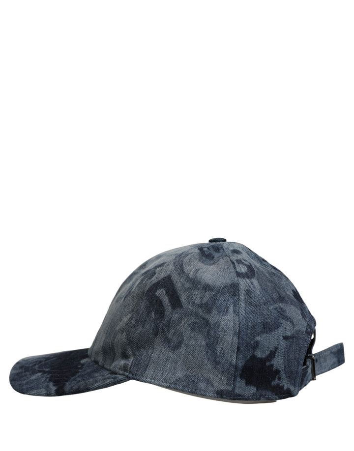 Dolce &amp; Gabbana Men Blue All Over Logo Cotton Baseball Cap Hat