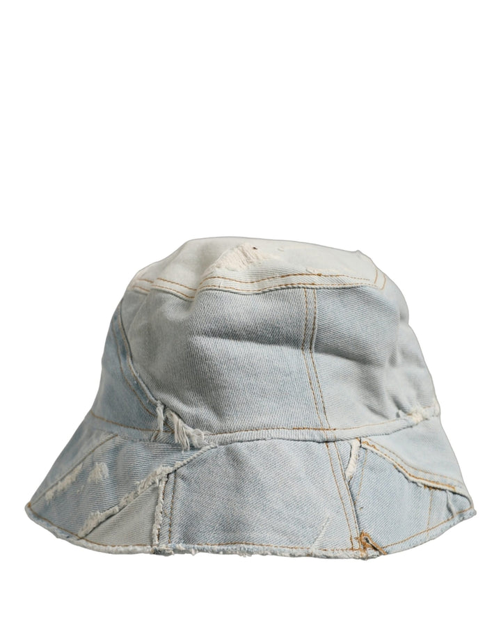 Dolce &amp; Gabbana Men Blue Patchwork Cotton Denim Bucket Cap Hat