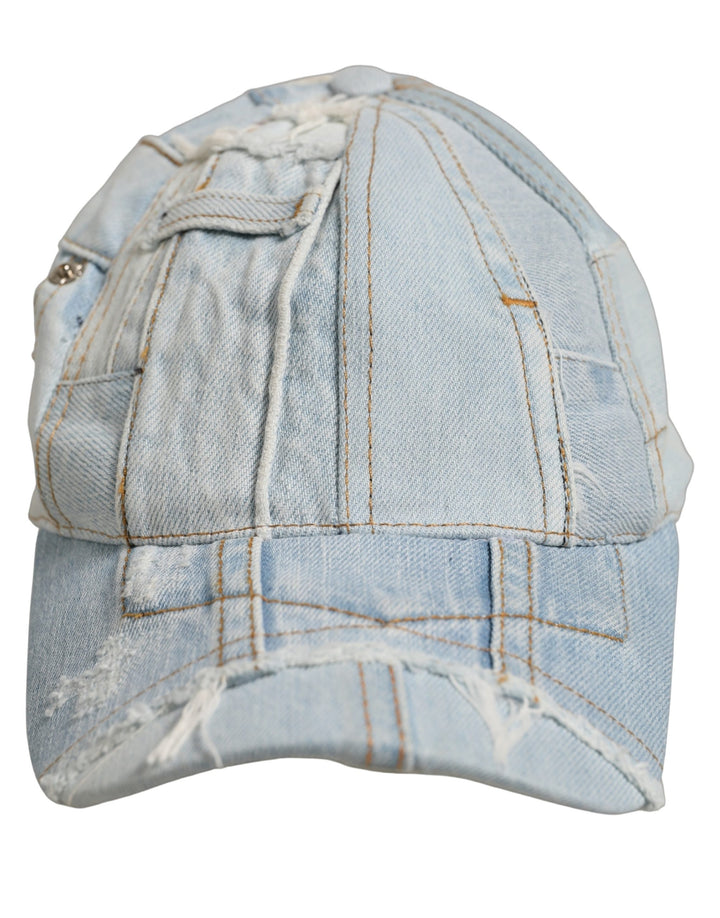 Dolce &amp; Gabbana Men Blue Patchwork Cotton Denim Baseball Cap Hat