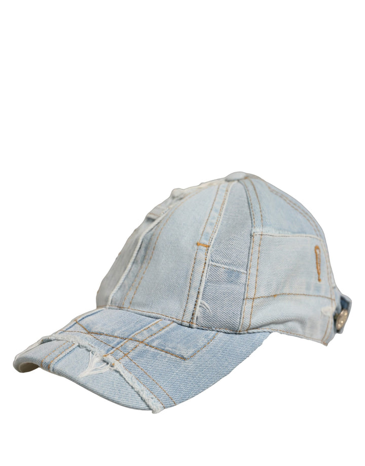 Dolce &amp; Gabbana Men Blue Patchwork Cotton Denim Baseball Cap Hat
