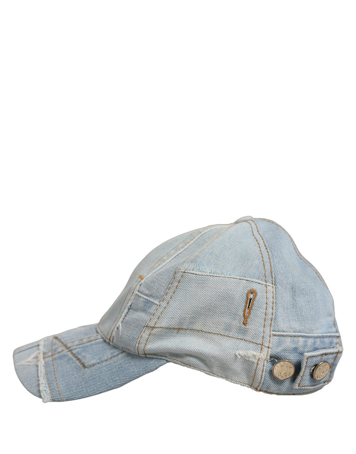 Dolce &amp; Gabbana Men Blue Patchwork Cotton Denim Baseball Cap Hat