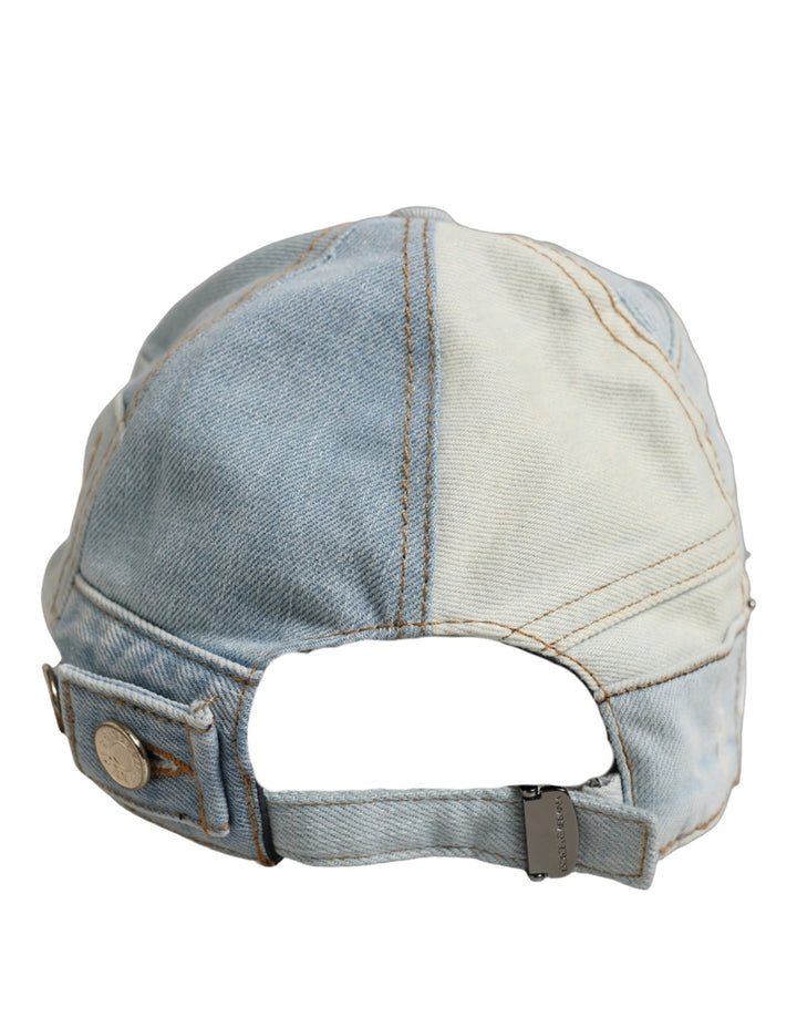 Dolce &amp; Gabbana Men Blue Patchwork Cotton Denim Baseball Cap Hat