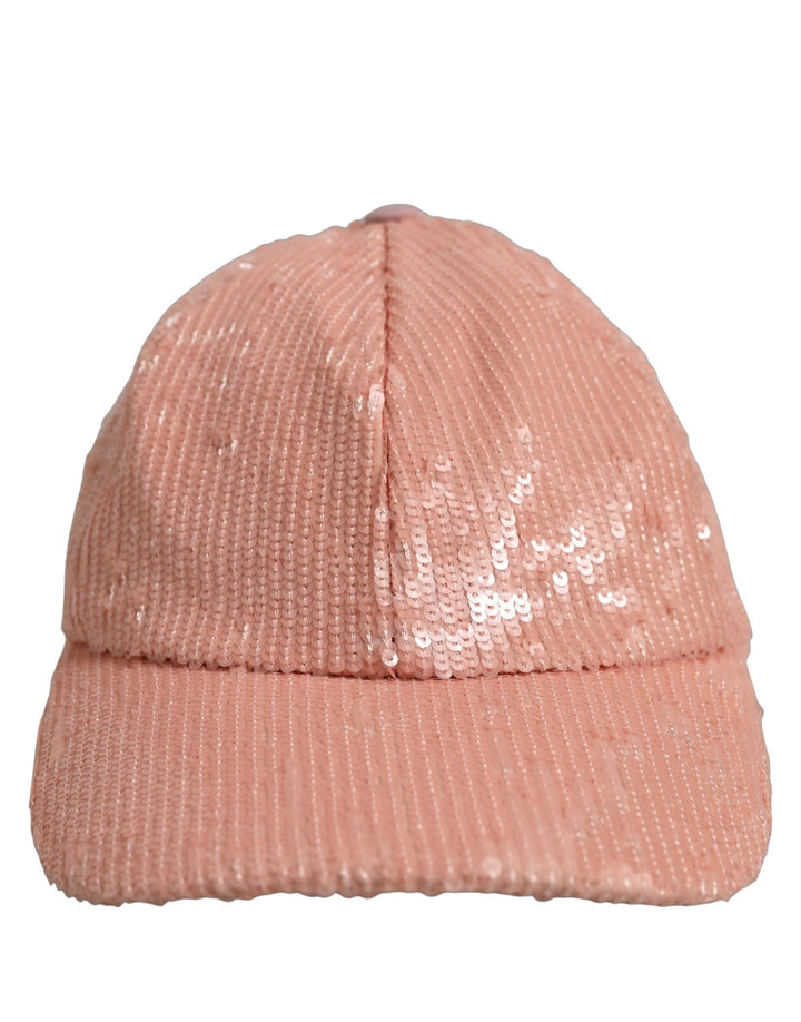 Dolce &amp; Gabbana Men Pink Cotton Sequin Baseball Cap 6 Panels Hat