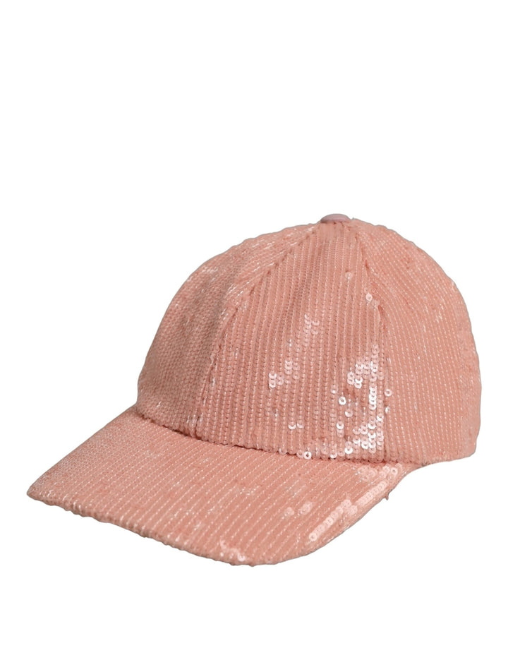 Dolce &amp; Gabbana Men Pink Cotton Sequin Baseball Cap 6 Panels Hat