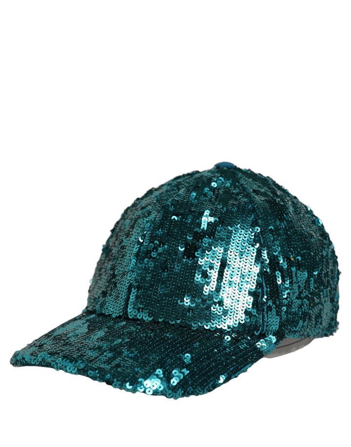Dolce &amp; Gabbana Men Green Cotton Sequin Baseball Cap 6 Panels Hat