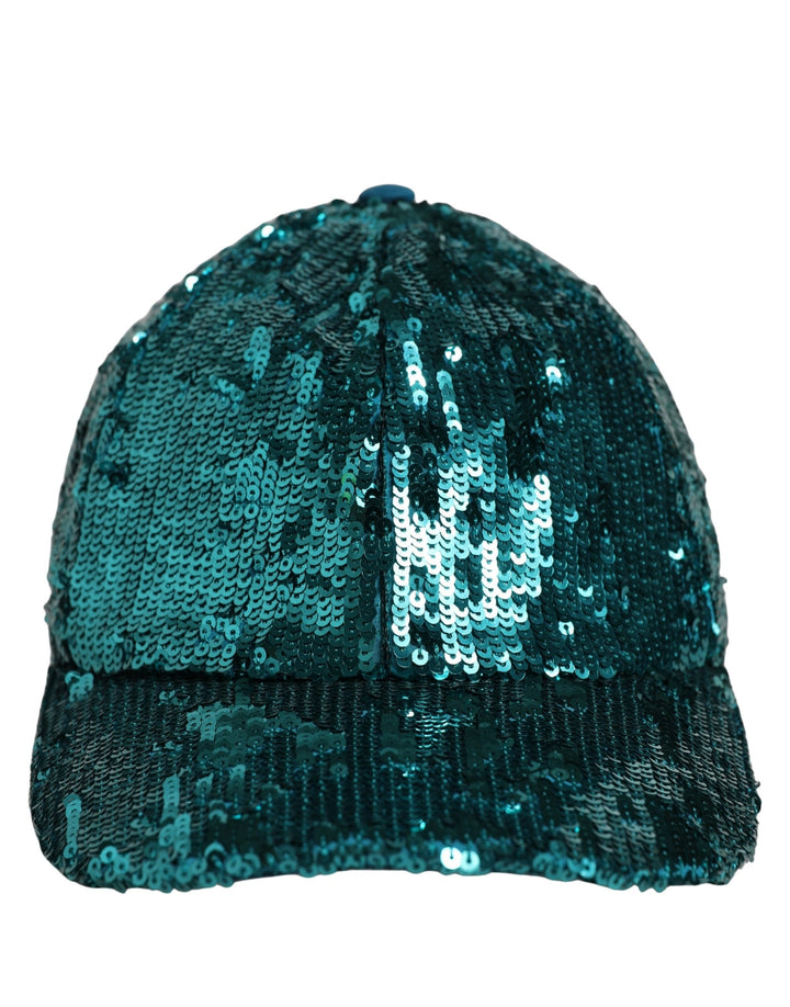 Dolce &amp; Gabbana Men Green Cotton Sequin Baseball Cap 6 Panels Hat