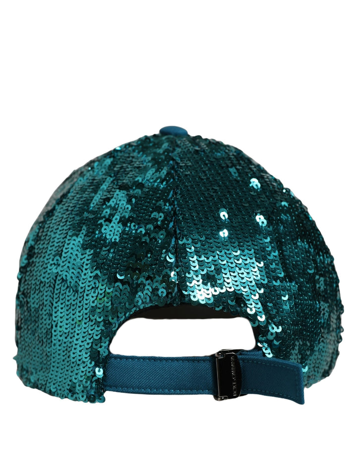 Dolce &amp; Gabbana Men Green Cotton Sequin Baseball Cap 6 Panels Hat