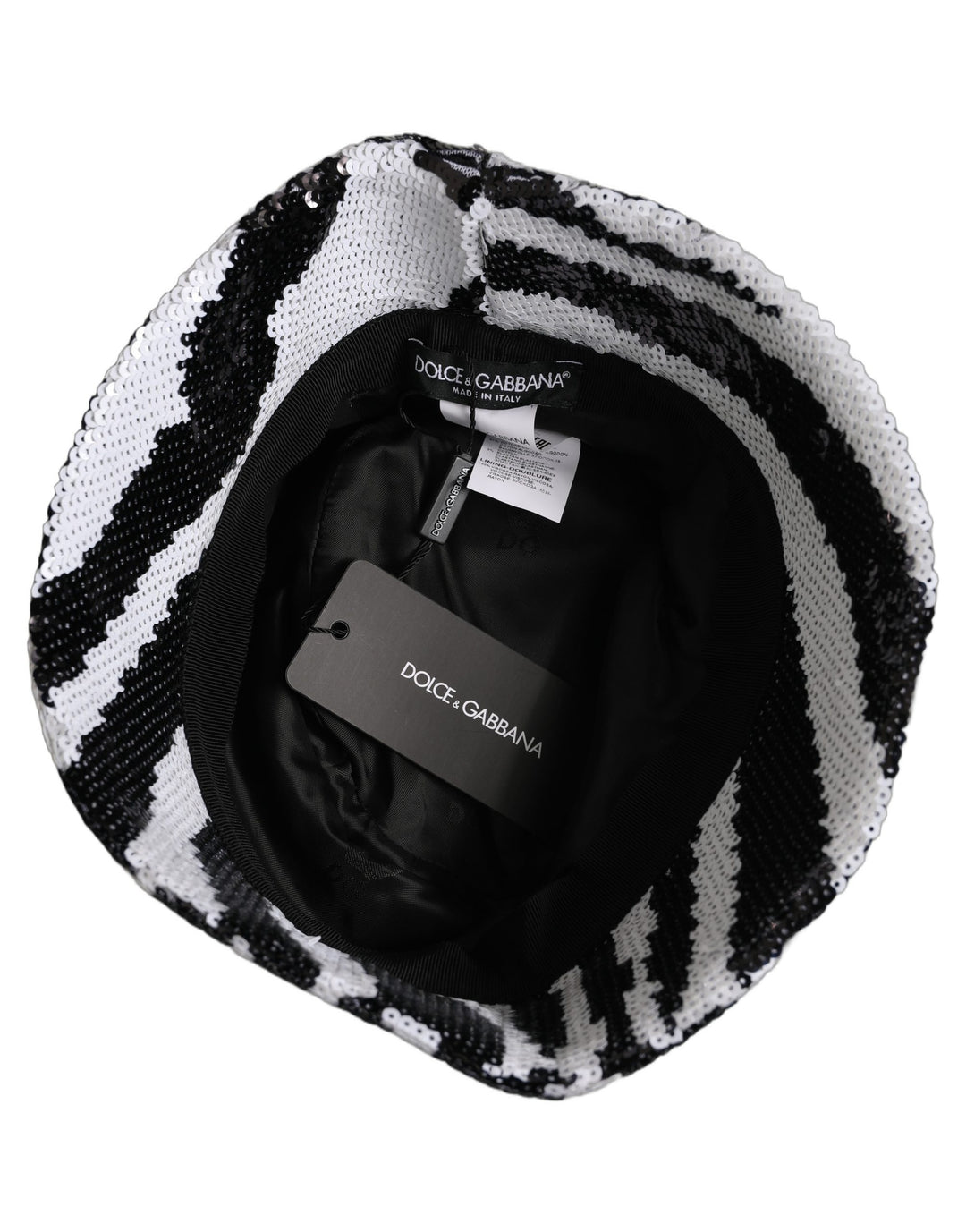 Dolce &amp; Gabbana Men Black White Zebra Sequin Bucket Cap Hat