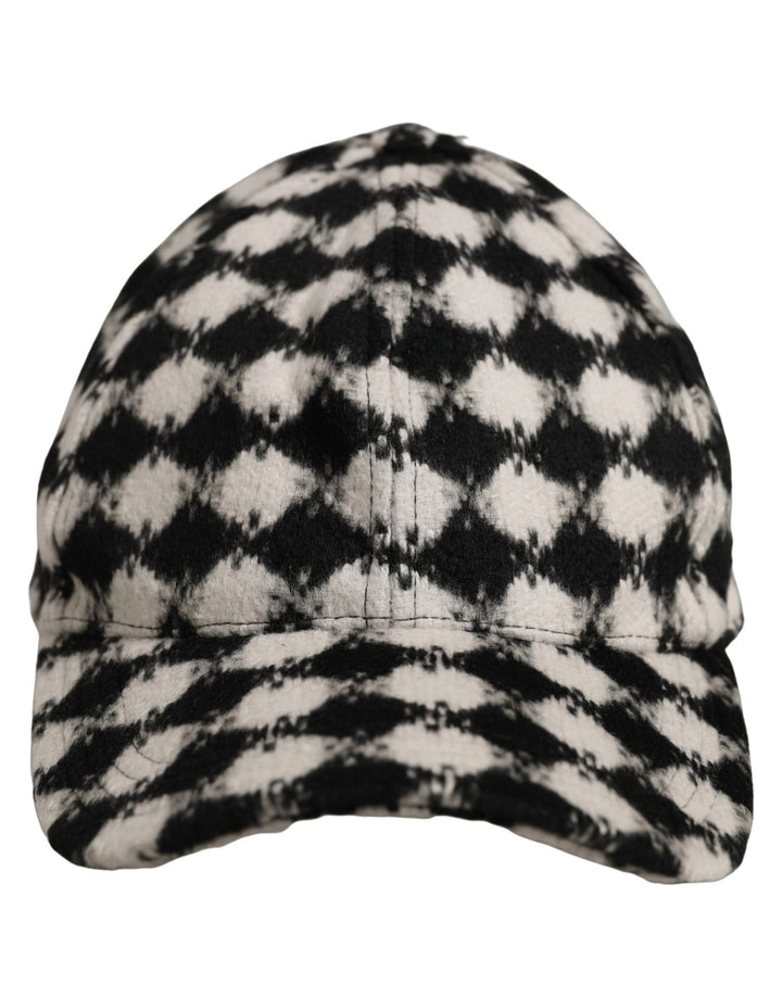Dolce &amp; Gabbana Men Black White Diamond Wool Baseball Cap Hat