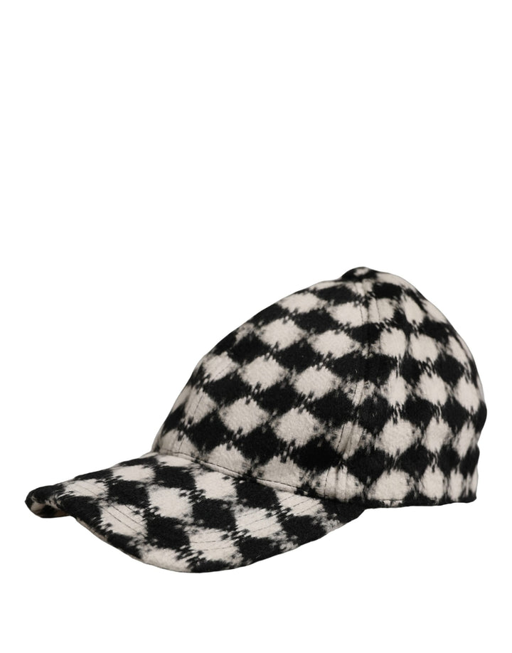 Dolce &amp; Gabbana Men Black White Diamond Wool Baseball Cap Hat