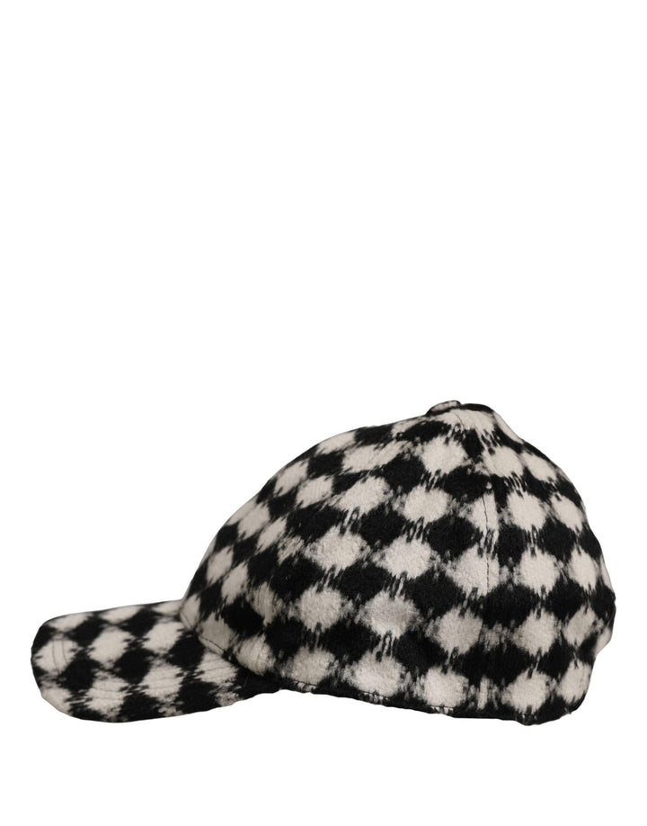 Dolce &amp; Gabbana Men Black White Diamond Wool Baseball Cap Hat