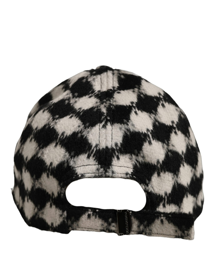 Dolce &amp; Gabbana Men Black White Diamond Wool Baseball Cap Hat
