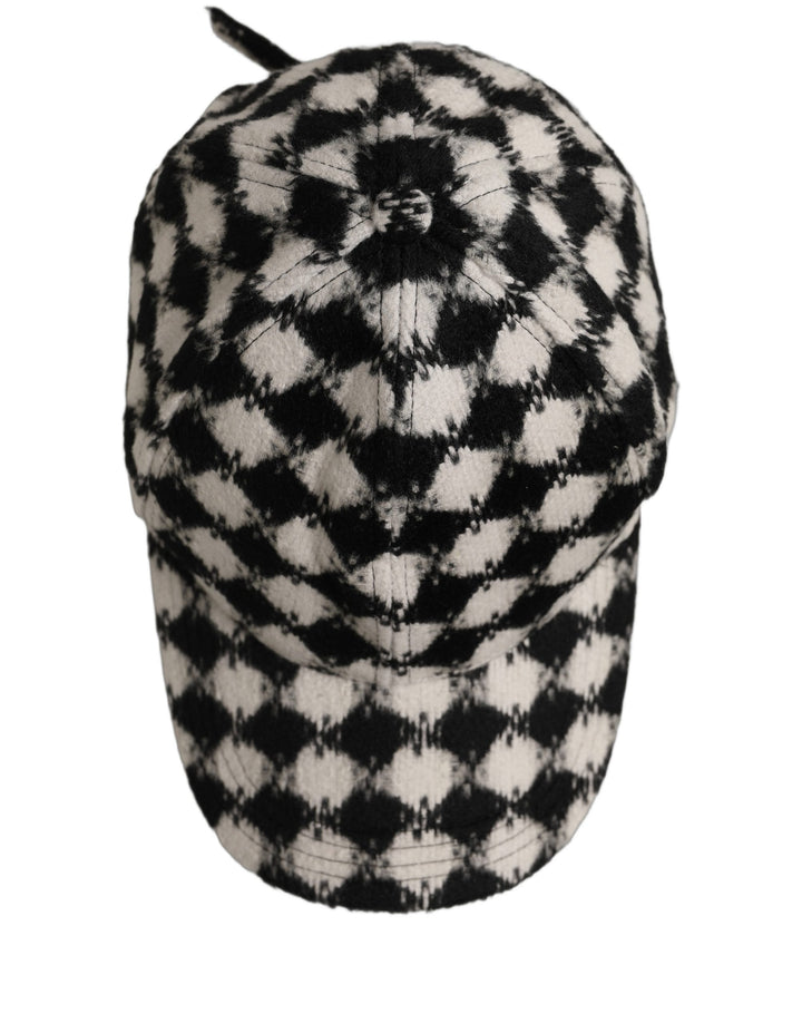 Dolce &amp; Gabbana Men Black White Diamond Wool Baseball Cap Hat